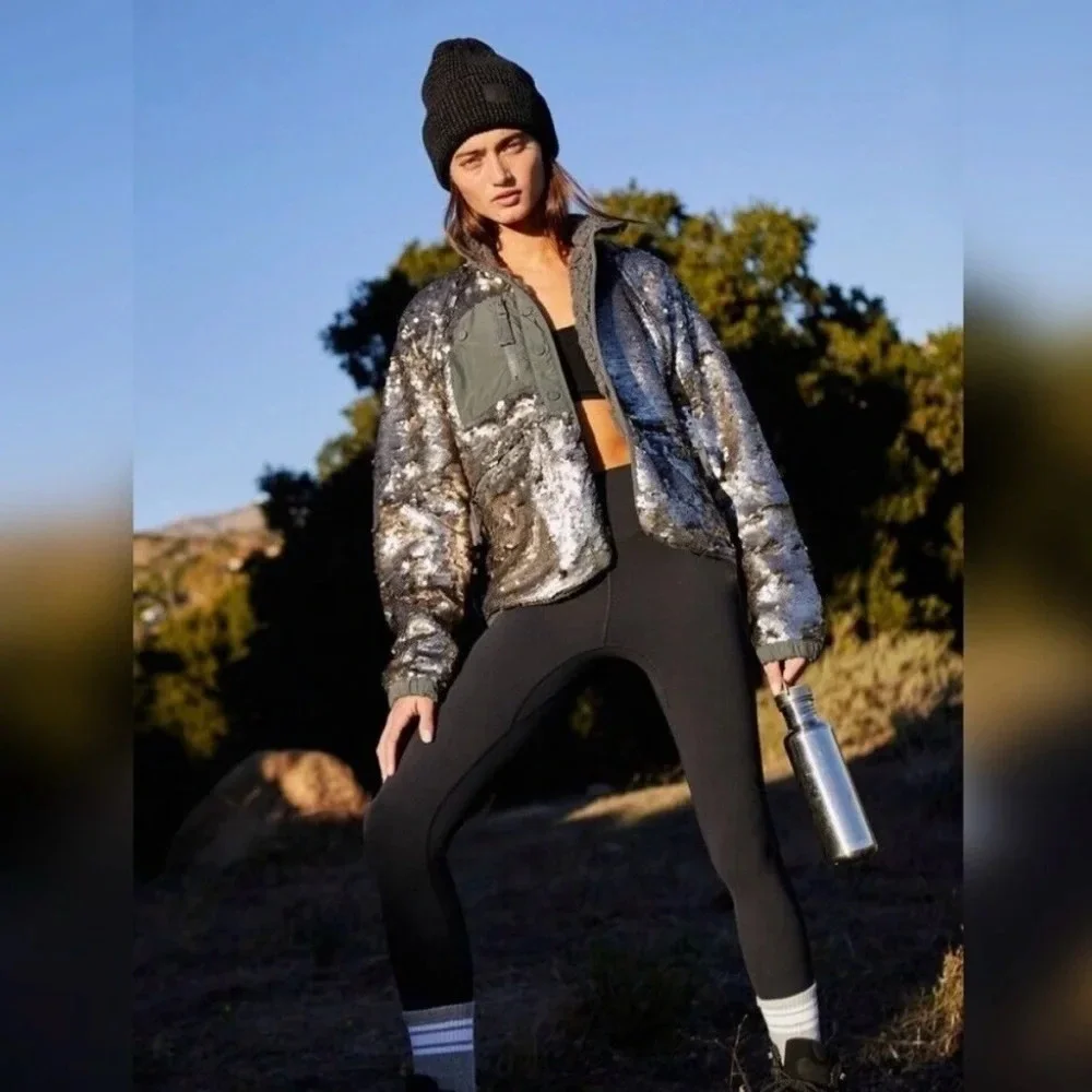 Free People Movement Hit The Slopes Sequin Jacket, Silver, X-Small, MSRP $298 - Picture 14 of 14